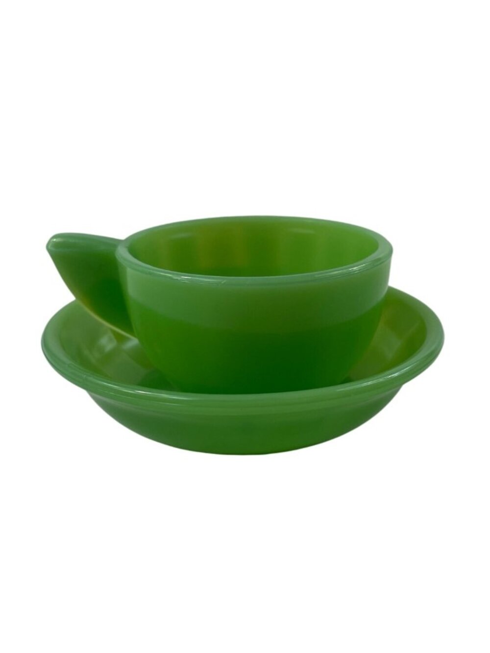 Akro Agate Green Jadeite Glass Childs Tea Cup & Saucer Vintage